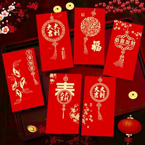 Coehaopikeお年玉袋 ポチ袋 2025年 乙巳年 長札 お札サイズ 万円袋 キラキラ ?包 豪華感あり 12枚入り 6柄 H170×W90mm おしゃれ 旧正月 新年祝い 迎春 厄除け 新年会 硬紙素材 割れにくい (C-12セット)