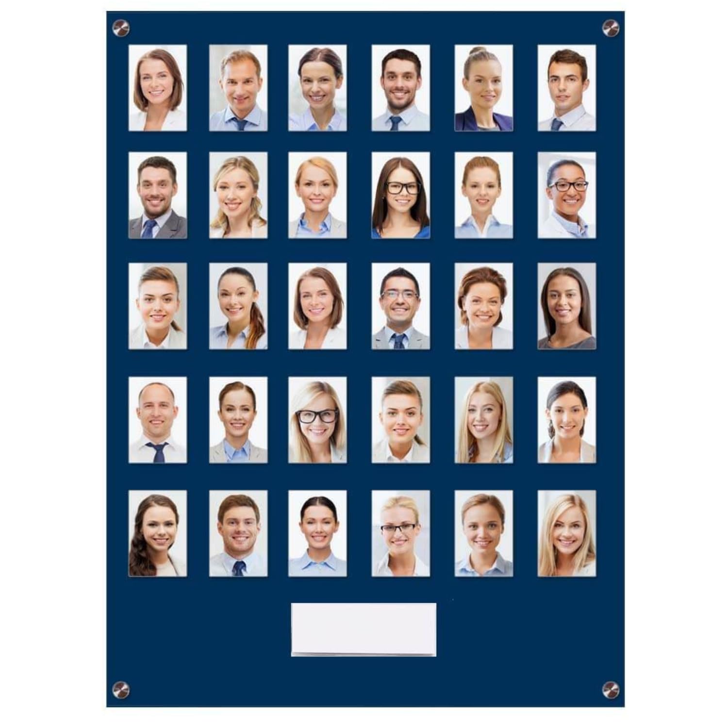 Get Acrylic Photo Frames - Blue 30 Pocket Image Staff, Student, Employee Display Board With Pocket Header. 605mm Height x 472mm Width (60.5cm x 47.2cm)