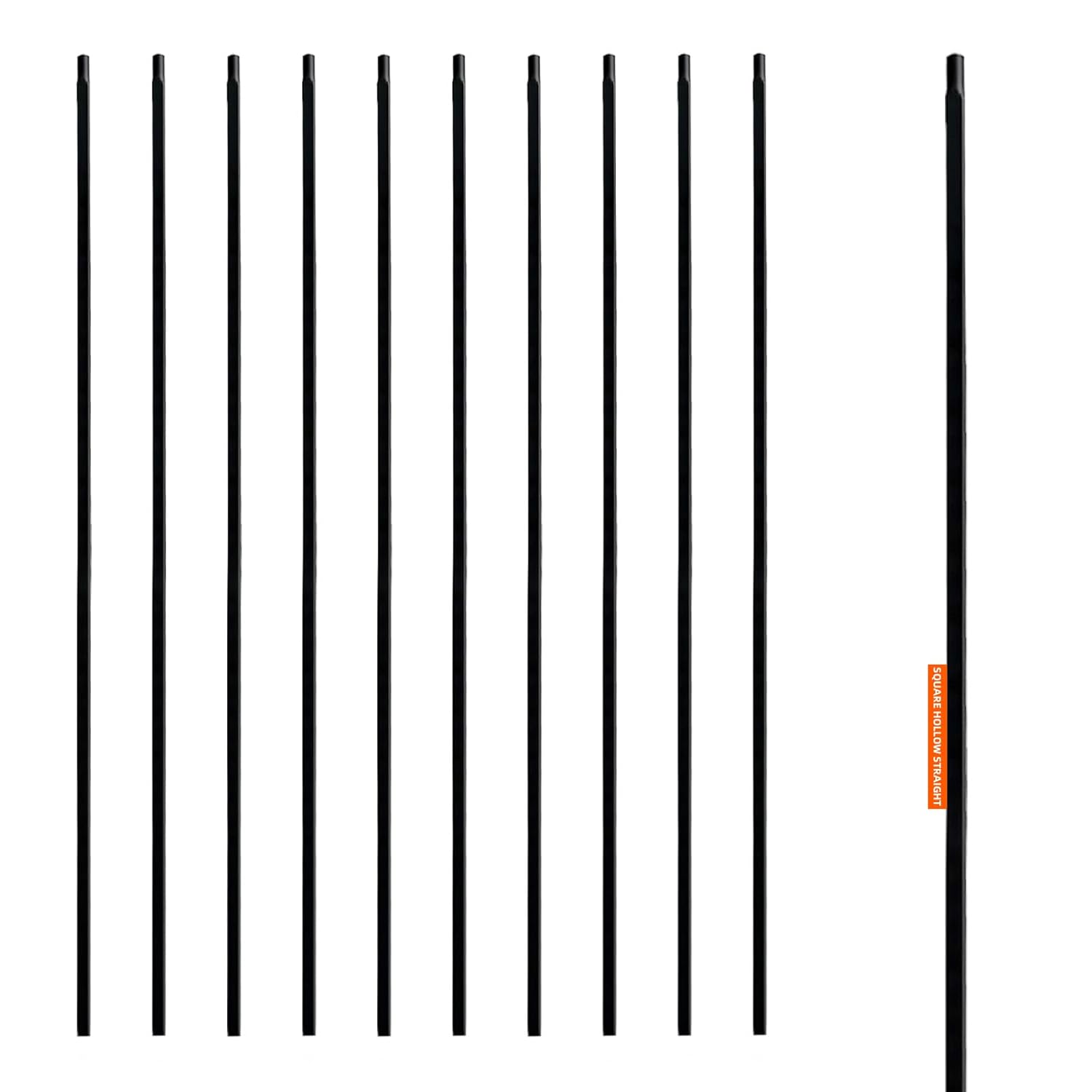 10Pack Hollow Straight Iron Spindles 1/2 Inch Diameter Wrought Iron Balusters,Stain Black Decorative Metal Balusters for Decks,Iron Balusters for Staircase Interior - GD08