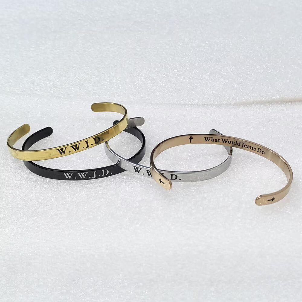 WWJD Bracelets for Women Men, Cross What Would Jesus Do Bangle Stainless Steel Cuff Handmade Engraved Christian Inspirational Gifts Jewelry - Image 5