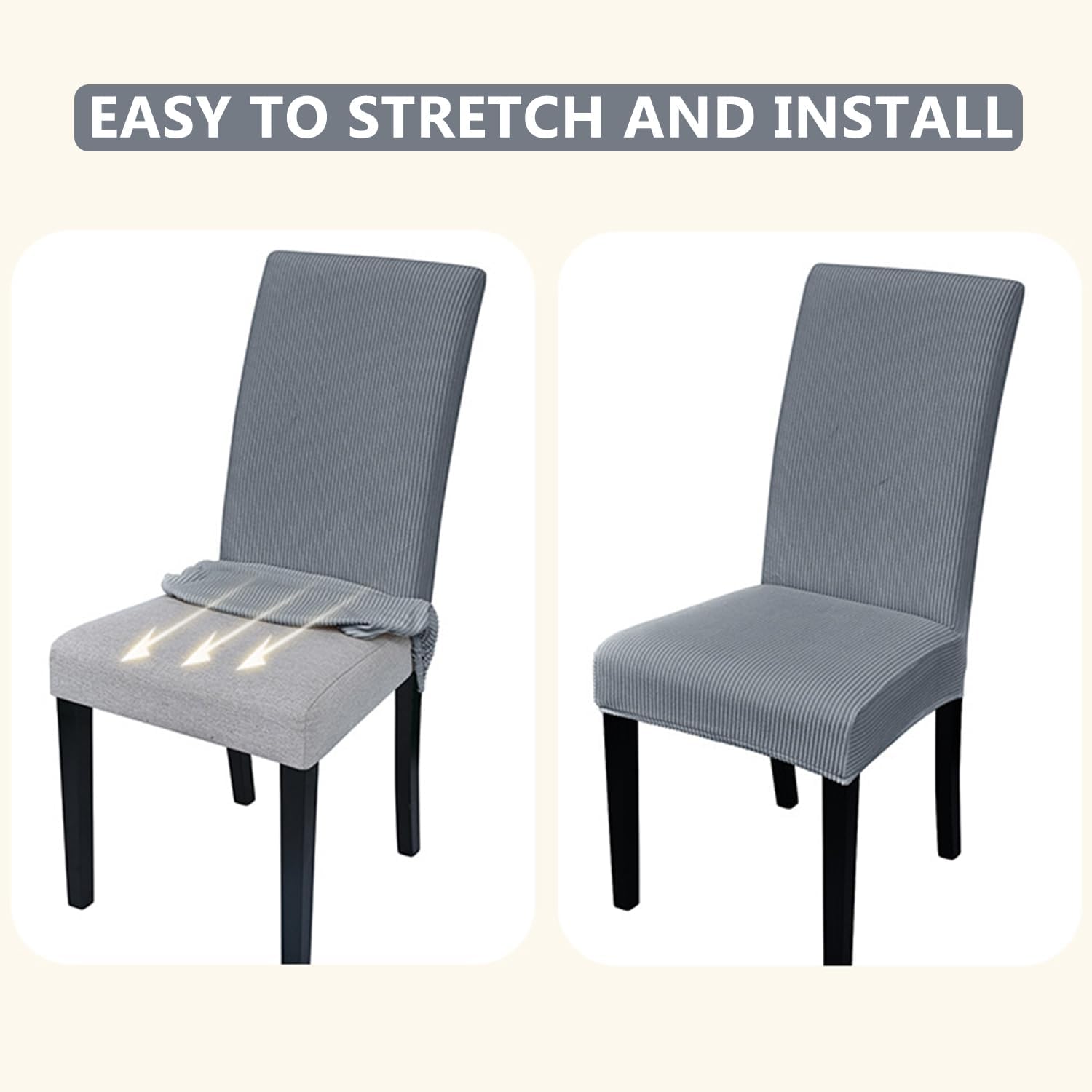Beige,4pcs, Soft Dining Chair Cover Set of 2/4 Stretch Chair Protector Cover with Bottom Elastic Dustproof Chair Slipcover for Dining Room Kitchen Restaurant Hotel Washable