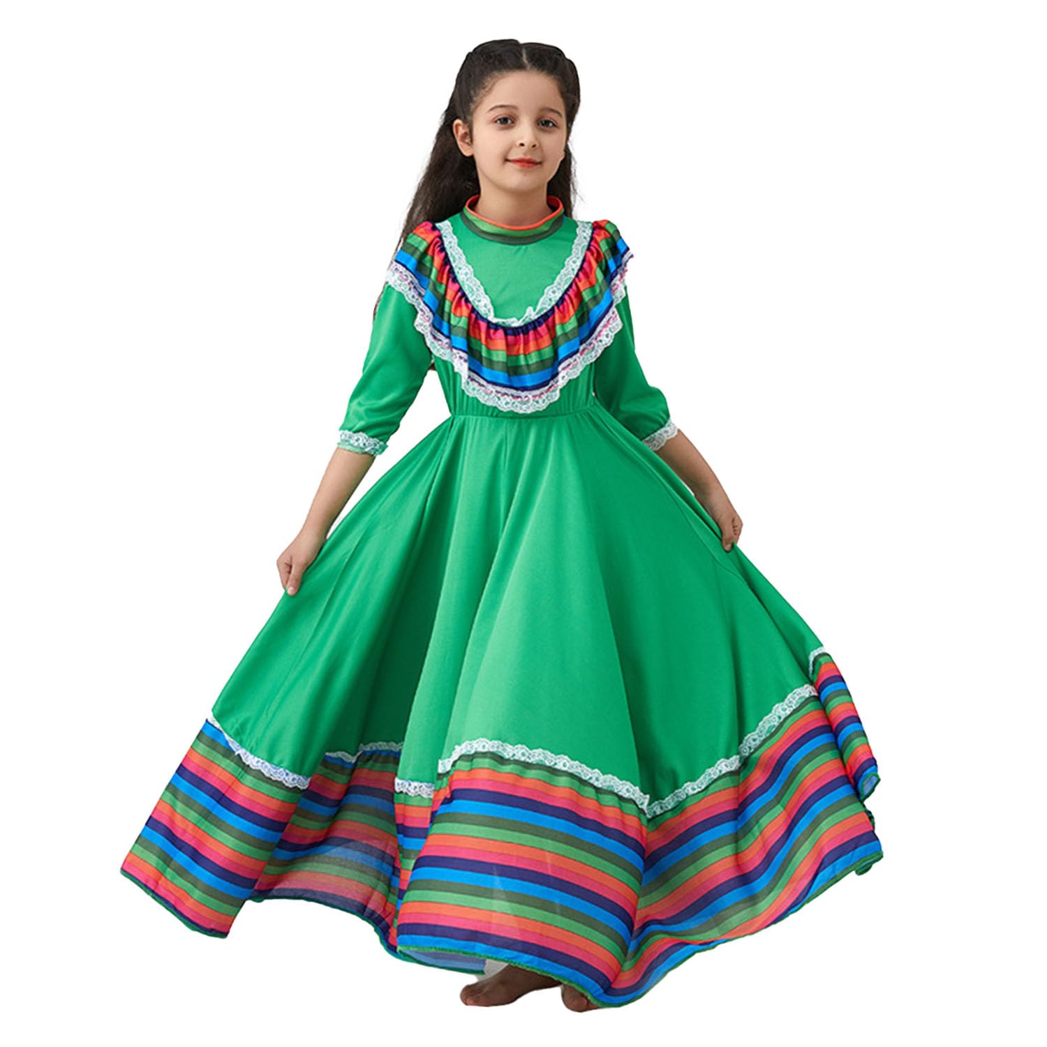 Mexican Dress for Girls Kids Princess Dance Dress Cinco De Mayo Folklorico Senorita Halloween Costume