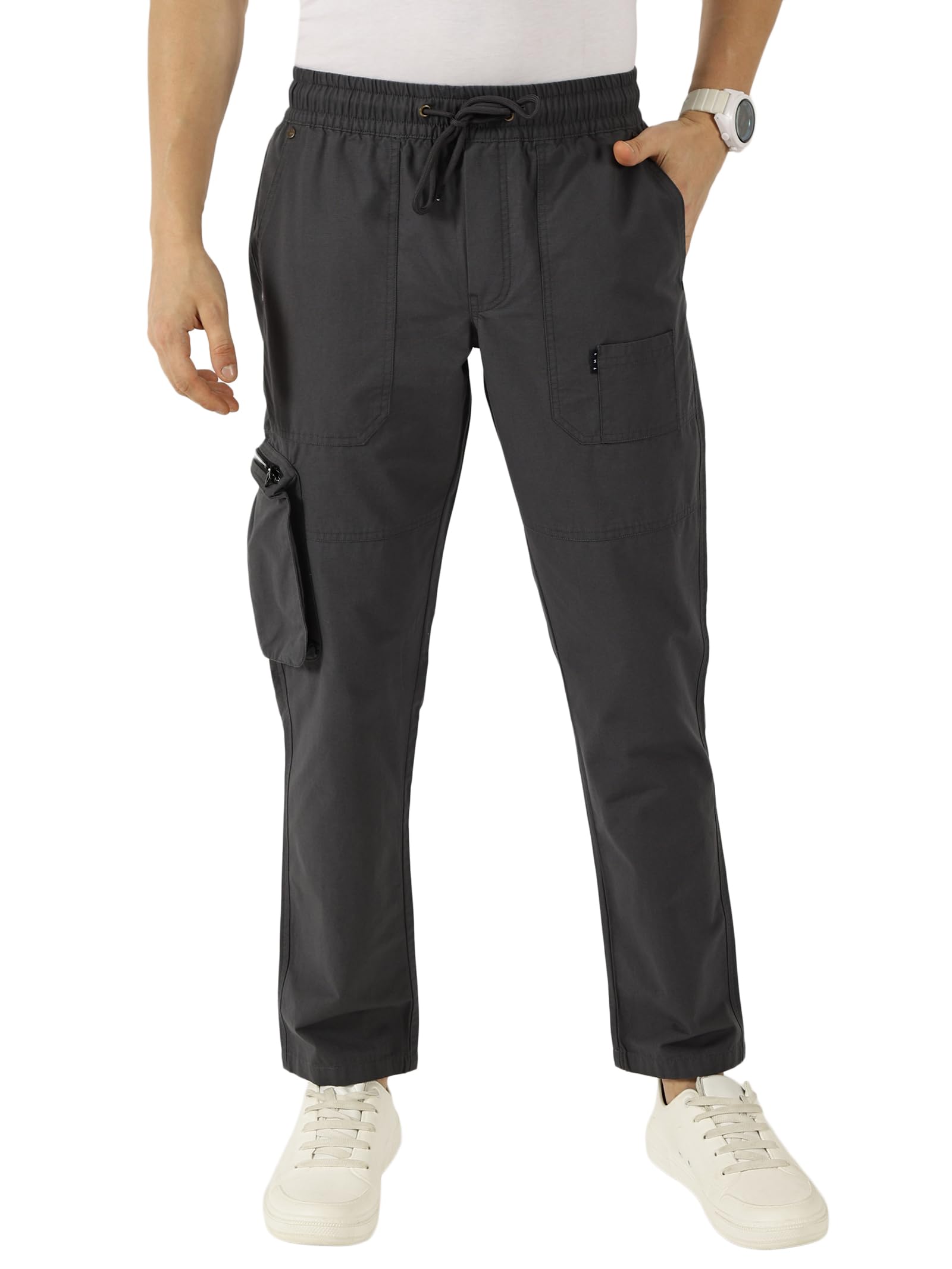 thomas scott Men's | Solid | Light Weight | Breathable Fabric | Mid Rise | Slim Fit | Cotton Blend | Elasticated with Drawstring | Cargo | Trouser | Pants-picture-17
