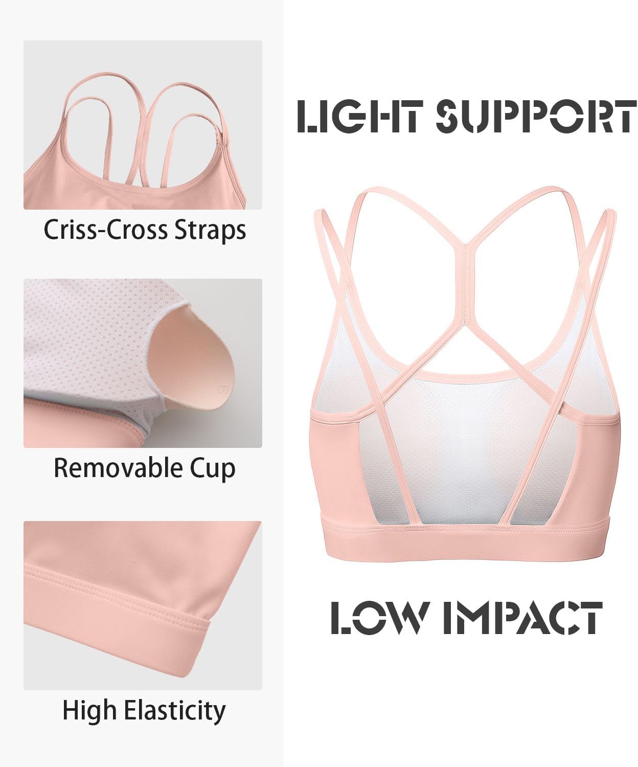 Comper Sports Bras for Women Sexy Criss Cross Back Workouts Bras Light Support Yoga Sport Bra with Removable Pads - Image 4