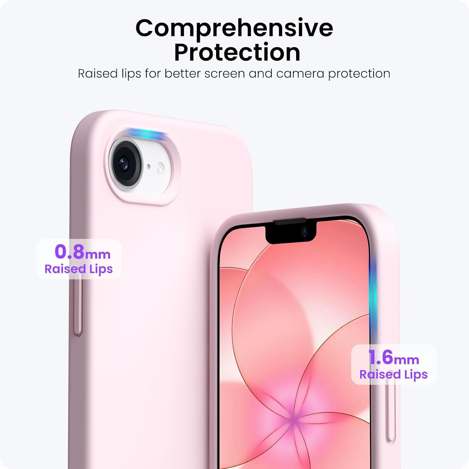 ORNARTO Compatible with iPhone 17e Case and for iPhone 16e Case 6.1", Liquid Silicone 3 Layers Full Covered Soft Gel Rubber Shockproof Cover, Protective Phone Cases for 16e & 17e-Chalk Pink
