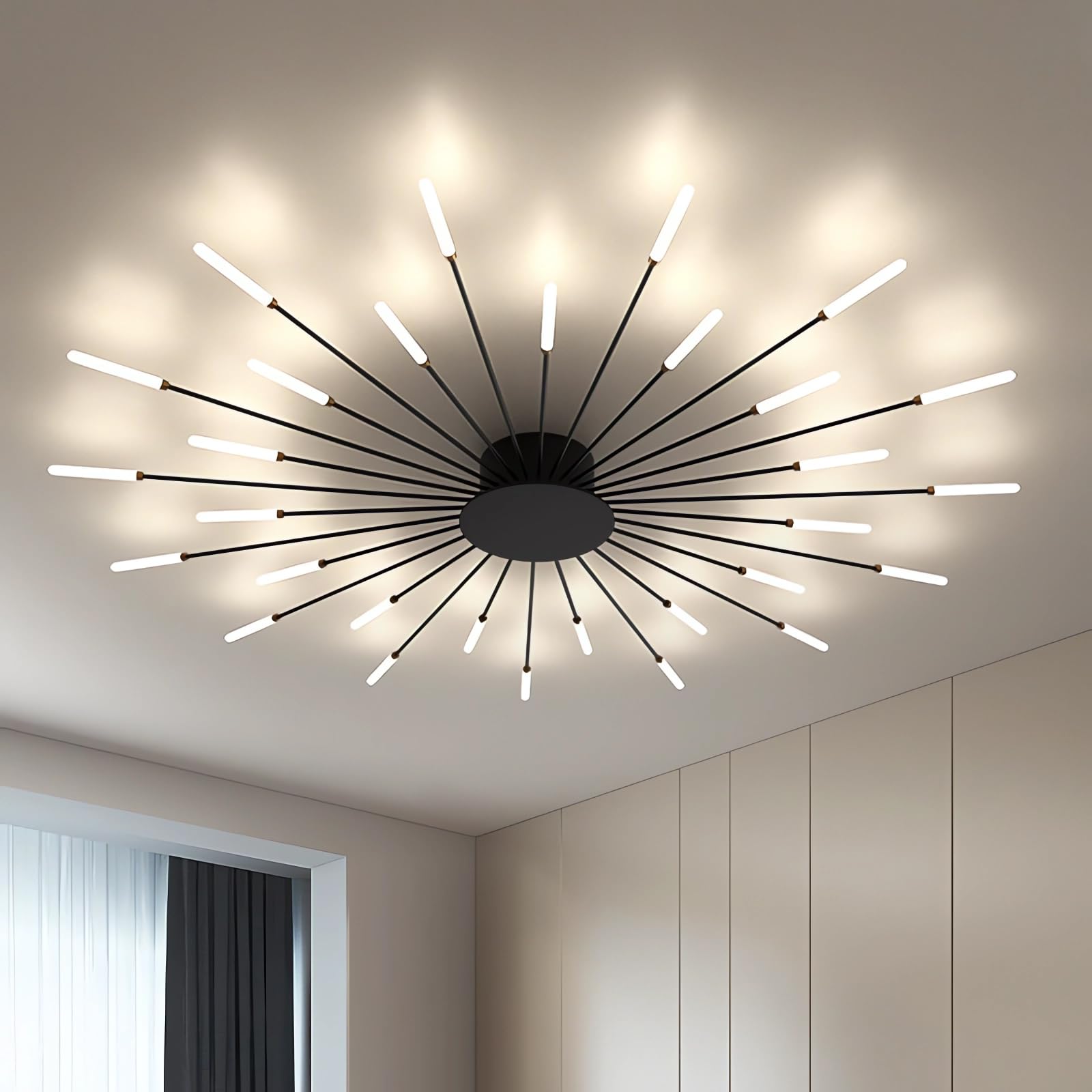 QYSMGS LED Ceiling Light Modern Dimmable Ceiling Lamp Flush Mount Gold/Black Design with Remote Control for Bedroom Living Room Dining Room Office Energy Efficient Lighting (30,Black)