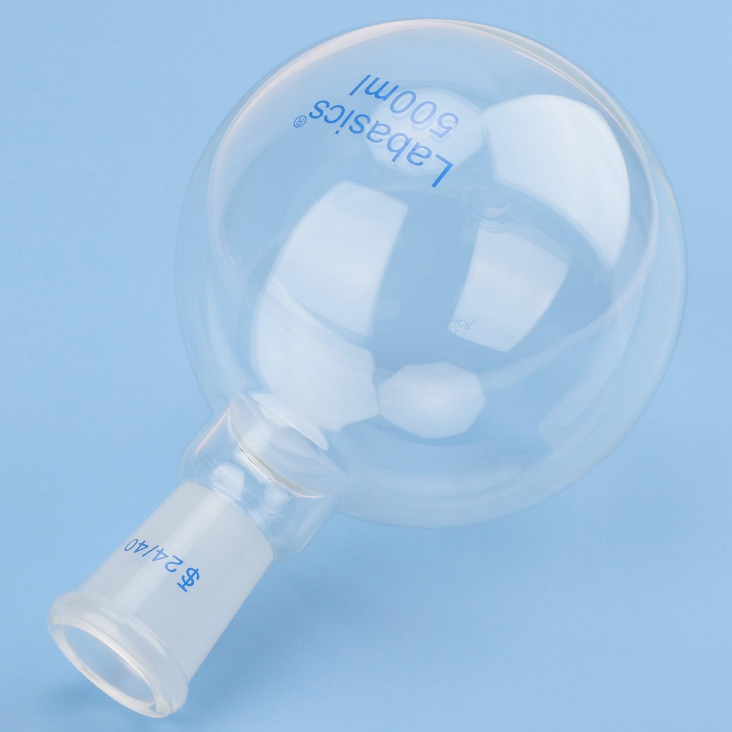 Labasics Matraz de Fondo Redondo de Vidrio, Matraz de Vidrio de Borosilicato de Pared Gruesa, Cuello Corto, Fondo Redondo, Boca Única, con Junta Exterior de Cono Estándar 24/40, 500 ml