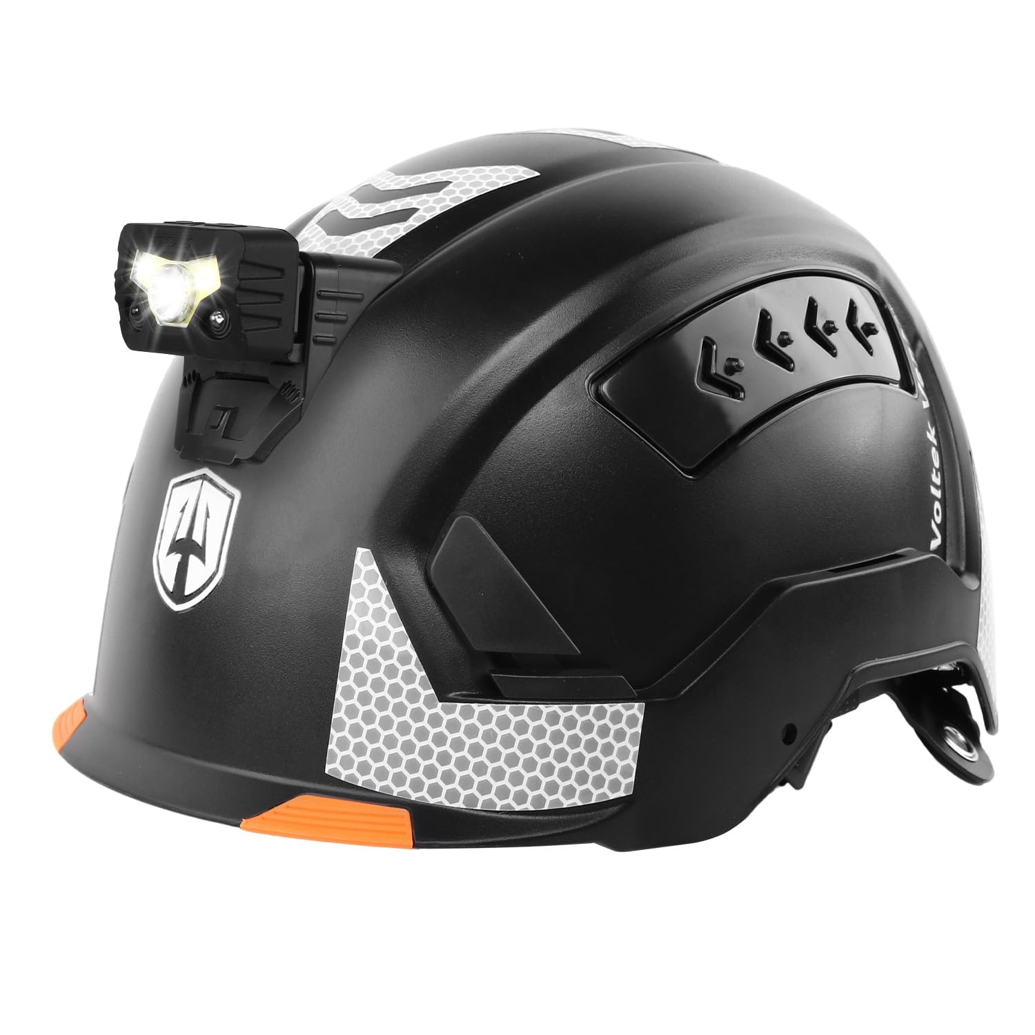 GREEN DEVIL VOLTEK Vent AIR Set - Höhenarbeits-Schutzhelm EN12492 Zertifiziert, Industrie- & Bauhelm mit vorinstallierten Stirnlampenbuchsen + Helmleuchte mit Bewegungssensor