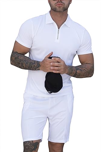 RPOVIG Conjunto de 2 piezas de camisa polo y pantalones cortos conjunto de 2 piezas con cremallera para golf gimnasio entrenamiento