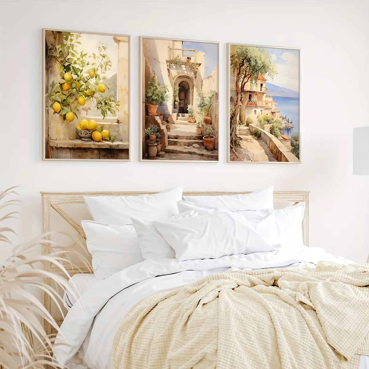 XIANGPEIFBH Mediterranean Landscape Canvas Prints Poster Vintage Lemon Botanical Art Prints Wall Art Home Decor Art Poster((60x80cm/24x31in) x3/Unframed)
