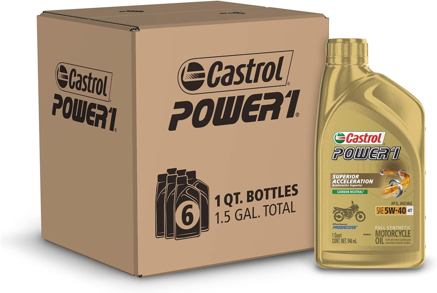 Castrol Power1 4T 5W-40 Full Synthetic Motorcycle Oil, 1 Quart, Pack of 6 2