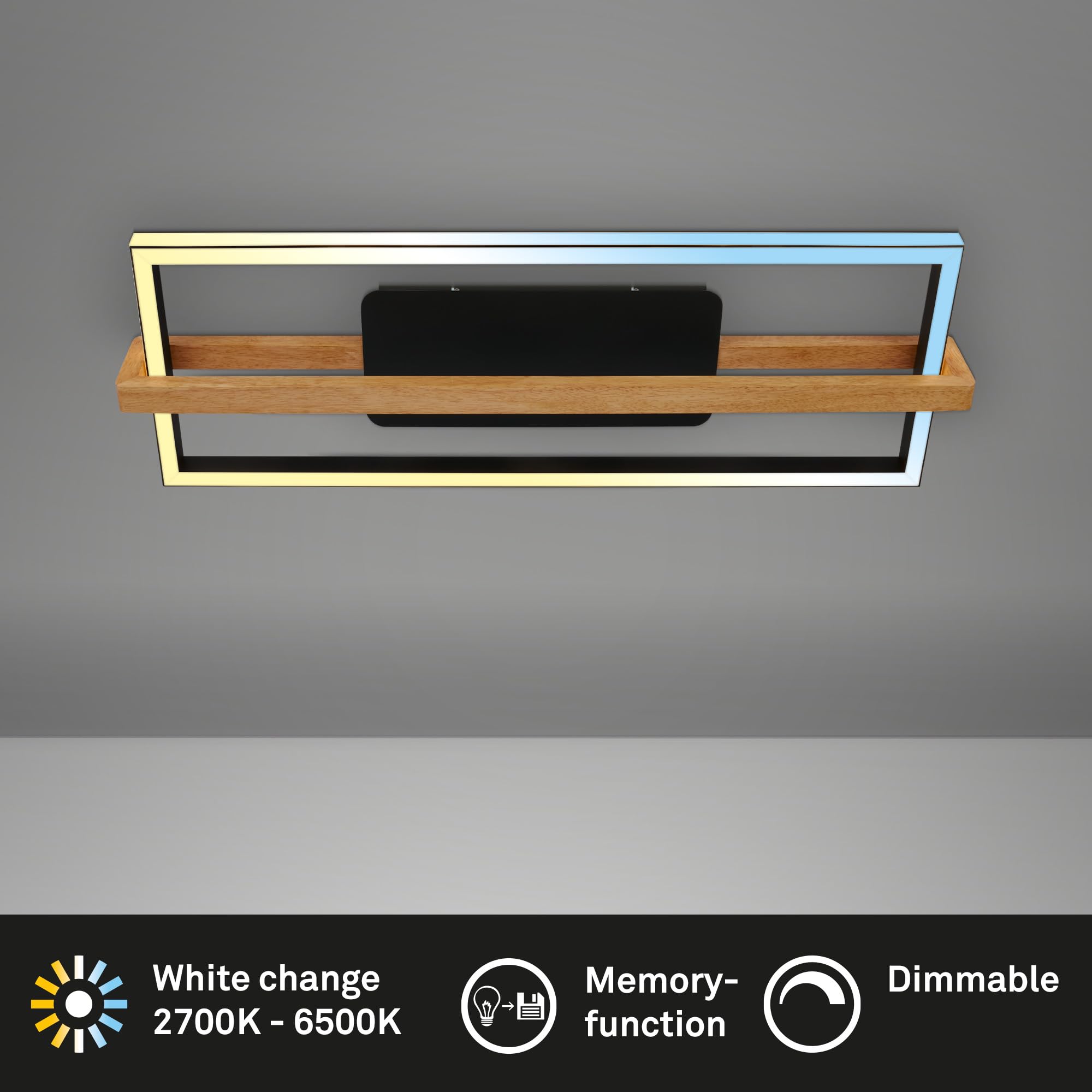 BRILONER - Lámpara de techo LED regulable CCT, mando a distancia, luz nocturna y temporizador, lámpara de techo, lámpara de salón, lámpara de dormitorio, lámpara de cocina con madera