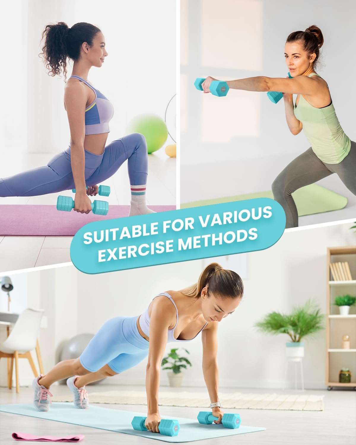 Adjustable Dumbbells Set, 4 in 1 Hand Weights Set for Women Men 10 LB/ 12 LB Dumbbell Pair Each 2lbs 3lbs 4lbs 5lbs Weights Dumbbells Set with TPU Soft Rubber Handle for Home Gym Exercise Fitness