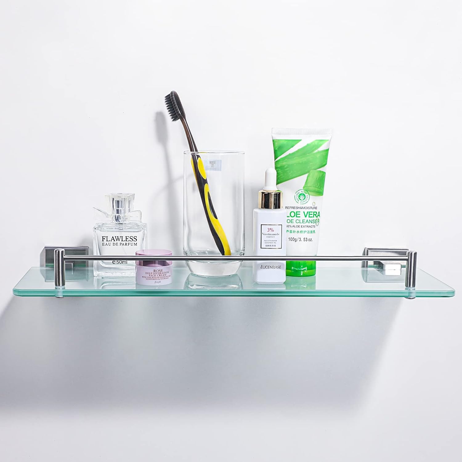 HOMEIDEAS Bathroom Glass Shelf 16.5 Inch Tempered Glass