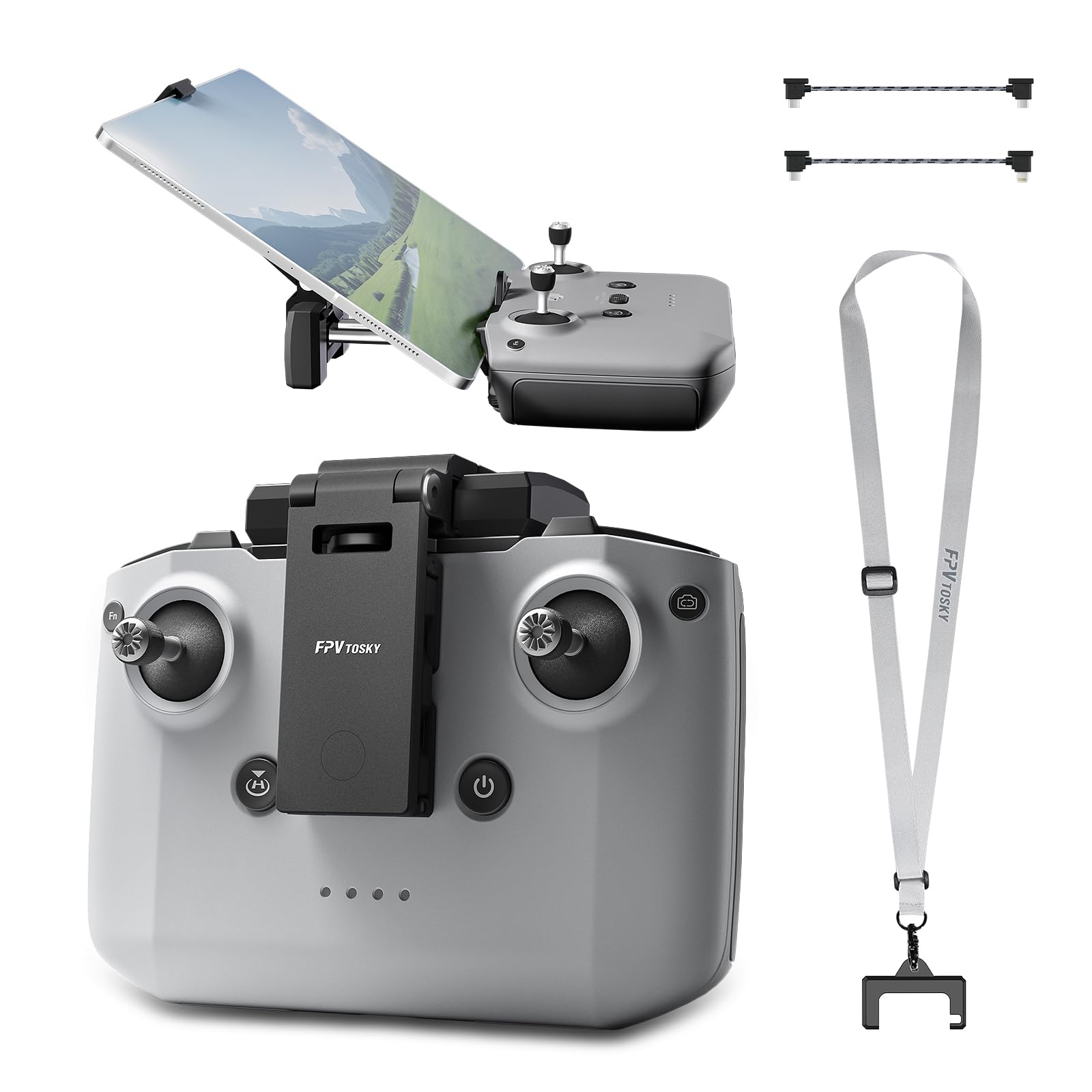 FPVtosky Support de Tablette démontable pour DJI Lito 1/ X1 /Mini 5/4 Pro/Mini 4K/Neo 2/Flip, Support de Montage Pliable pour iPad de 7-12 Pouces, Comprend Un Collier et 2 câbles pour DJI RC-N1/N2/N3
