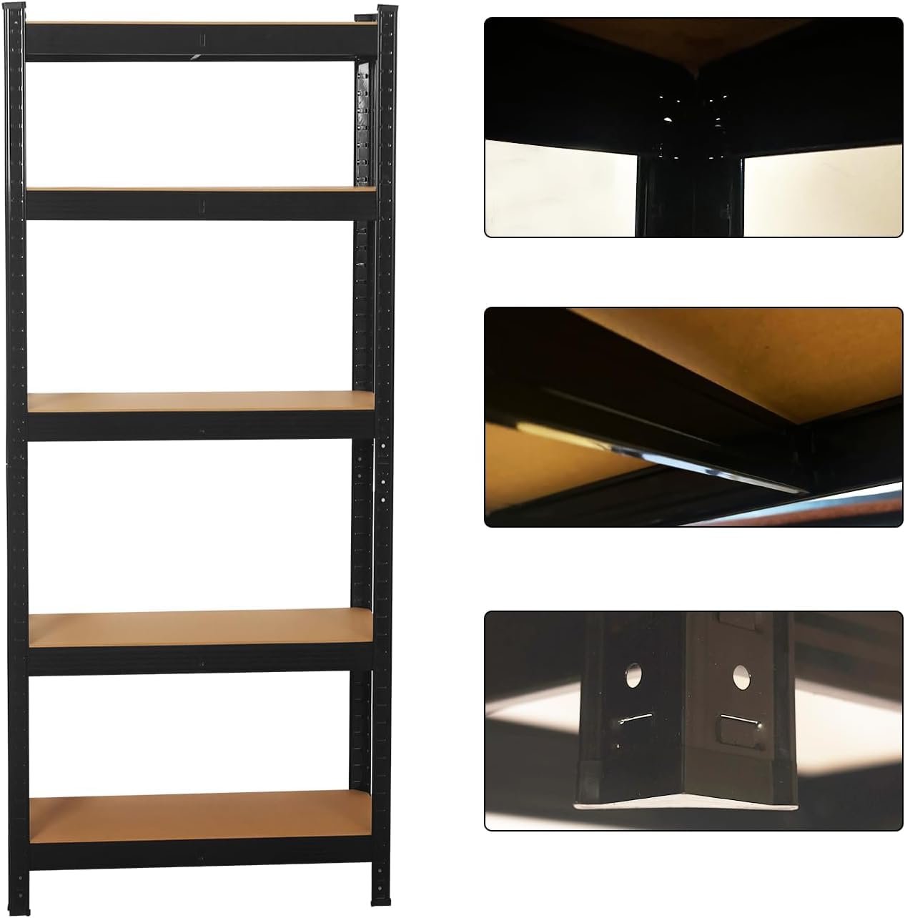 COZYBRITE Étagère de Rangement à 5 Niveaux en Métal, Capacité 875 kg, Planches Réglables, Style Industriel, pour Cuisine, Salon, Entrepôt, Atelier, Bureau (1, Noir, 90x40x180cm)