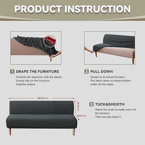 Miniatura 6 de Funda elástica para futón, funda de sofá sin brazos, funda de elastano jacquard antideslizante para sofá cama, protector de muebles plegable