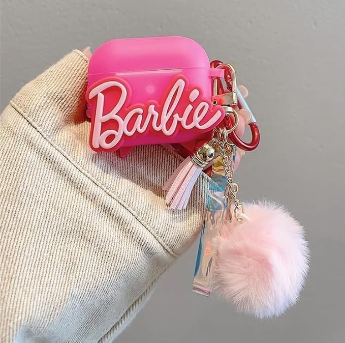 Image of Jivitam Earphone Cover Compatible for Realme Buds T300, Soft Silicone Skin Shock-Absorbing Protective Case With Keychain (Front LED Visible) (Bar.bie)