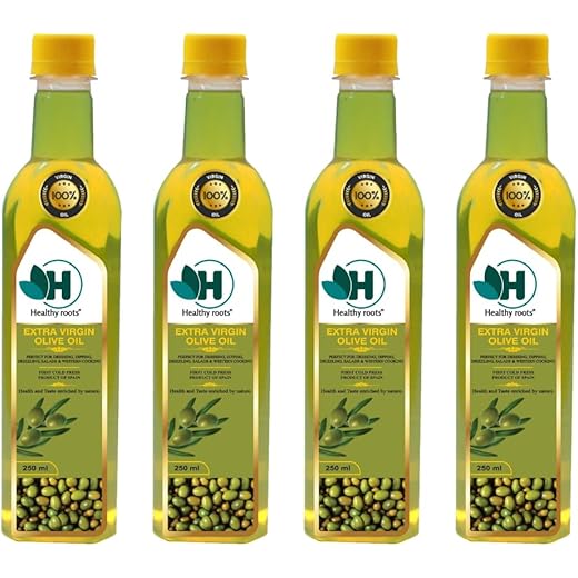 Healthy Roots 100% Spanish Extra Virgin Olive Oil 250Ml - Premium Cold Pressed Extra Virgin Olive Oil For Cooking, Salad Dressing, And Sauteing (250Ml*Pack Of 4).