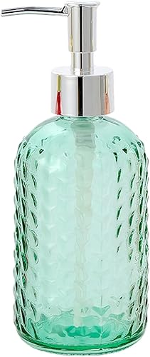 Miniatura 8 de Dispensador de jabón de manos y platos de vidrio de 13 onzas, dispensadores de jabón de manos recargables de vidrio transparente con bomba a prueba