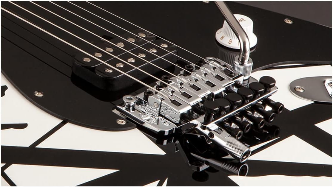 EVH Striped Series Stratocaster Electric Guitar - White with Black Stripes