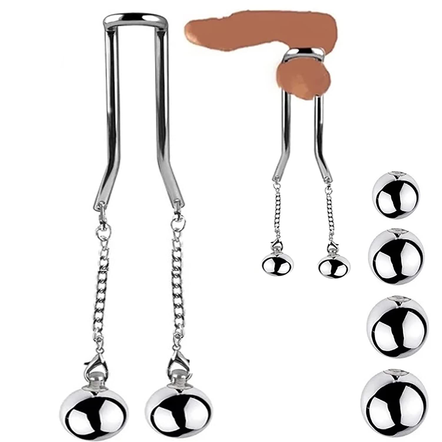 Edelstahl Hodenringe Scrotal-Clip Mit 4 Größen Gewichtsball Für Männer Hodensack Stretching Anhänger Rückhaltering Metall Penis Hoden Übung Gewicht Verzögerung Schleife Penisring Sex Toys,45mm