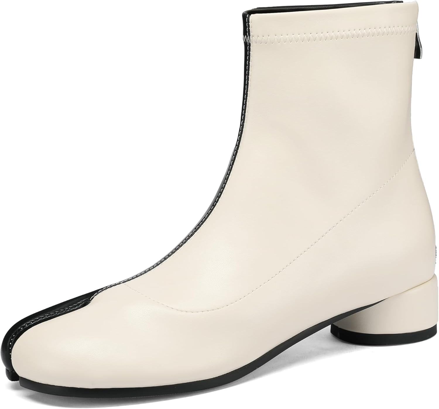 Split Toe Ankle Boots for Women Tabi Japanese Ninja Shoes Low Chunky Heels Booties, Stretch Artificial Leather Boots Back Zipper - Image 3