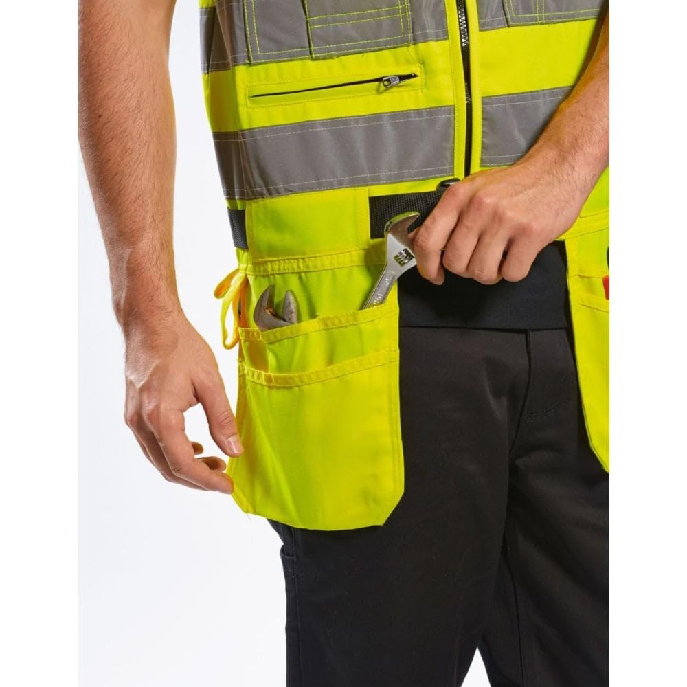Portwest KS63 Kamizelka Narzędziowa Xenon Poliester Elementy Odblaskowe | Żółty, M, Duży Krój, Unisex, Podwójne Szwy, Kieszeń na Telefon, Zamek Błyskawiczny, Pranie w Pralce