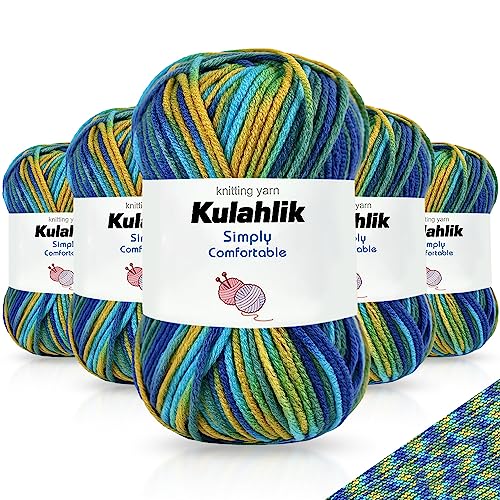 Kulahlik 250g(5x50g) Acrylic Yarn for Crochet/Knitting, Colorful Gradient Yarn Thread, 5 Rolls Skeins, Perfect for Any Knitting Crochet and Crafts Mini Project