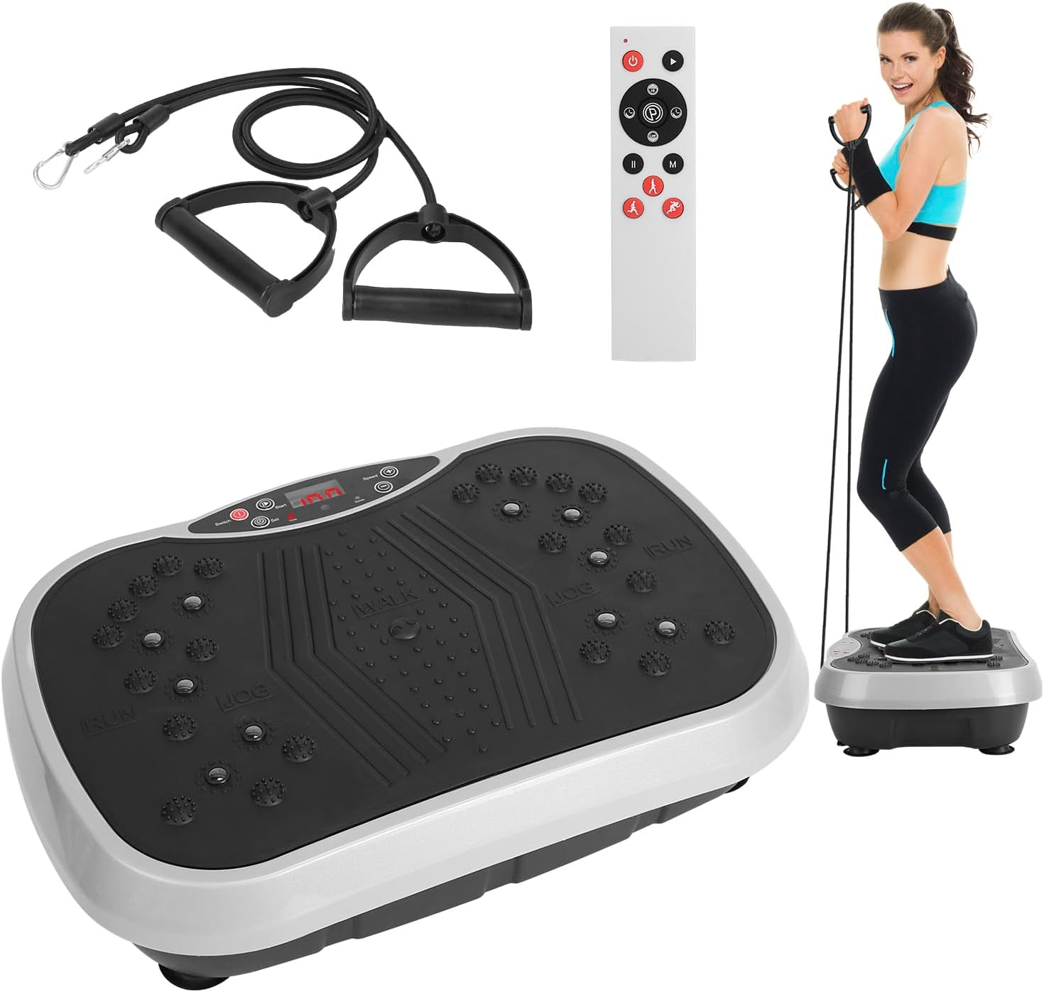 Remote Control Whole Body Vibration Platform Vibration Plate Exercise Machine with Resistant Bands Remote Control Workout Equipment Home Fitness Training Equipment for Weight Loss Fat Burner