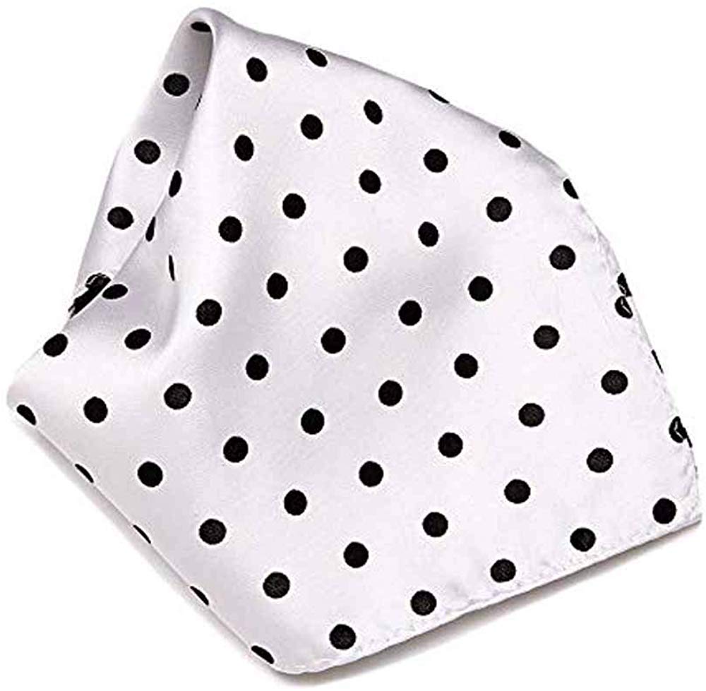 White Pocket Square With Black Polka Premium Mens Solid Micro Fiber Silk Satin Pocket Square Wedding Handkerchiefs-image-34