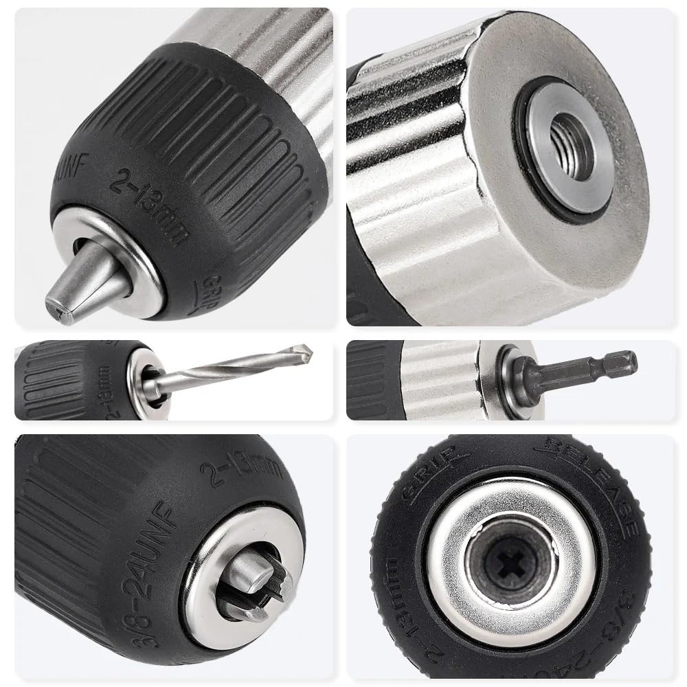 Portabrocas autoblocante sin Llave, Rango de sujeción de 1,5 a 13 mm, Adaptador de Taladro eléctrico con vástago Hexagonal de 3/8 a 24 UNF, 1 Unidad