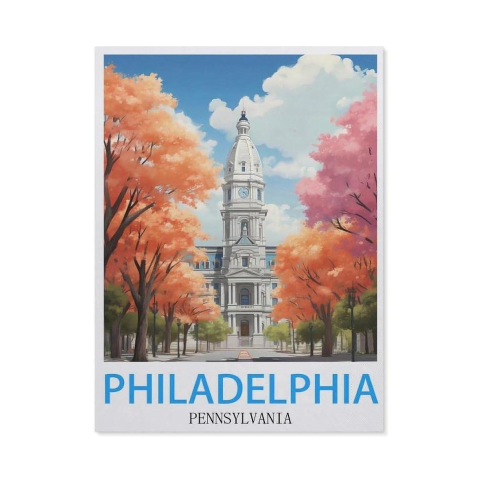 BEAYODKP 5D DIY Diamond Painting，Philadelphia Pennsylvania,Round Full Drill Crystal Rhinestone Embroidery Cross Stitch Arts Craft Canvas for Home Wall Decor（50 x 60 cm/19.68 x 23.62 inches）-BW88