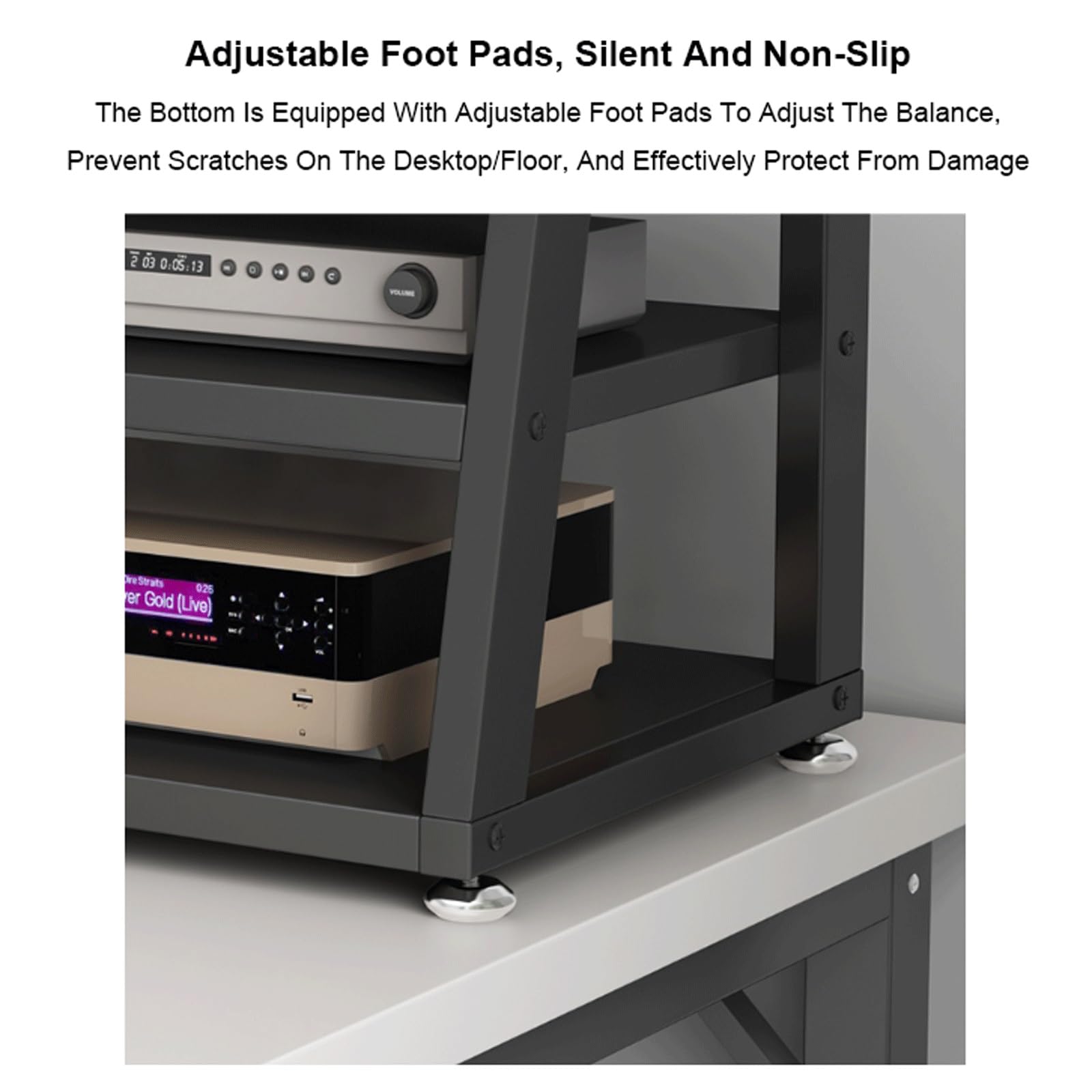 Stand 2/3/4 Tier Av Media Stand Desktop Av Komponent Entertainment Stand Trapezowy stojak audio wieża drewniana szafa stereo do domowego biura salonu, Nero-45x35x48cm
