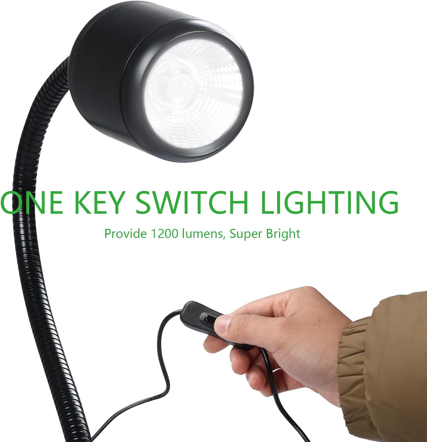 LED Magnetic Work Light with Flexible Gooseneck, 12W 1200 Lumens 6500K 110V US Plug, Machine Lathe Light with Magnetic Base for Sewing Machine, Work Bench, Lathe Workbenches