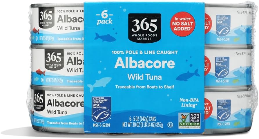 365 by Whole Foods Market, No Salt Albacore Tuna in Water 6pk, 5 Ounce