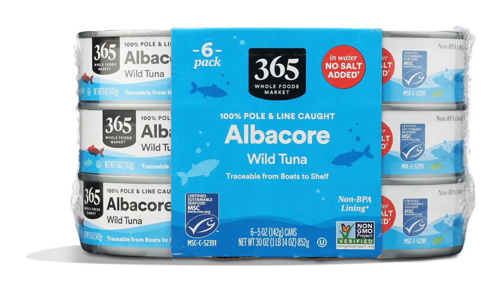 365 by Whole Foods Market, No Salt Albacore Tuna in Water 6pk, 5 Ounce