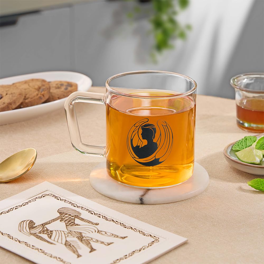Borosil 305 ml Zodiac Sign Virgo Mug | Borosilicate Glass Tea/Coffee Cup | Microwave Safe, Scratch Resistance, Lightweight | for Chai, Green Tea, Milk | Transparent