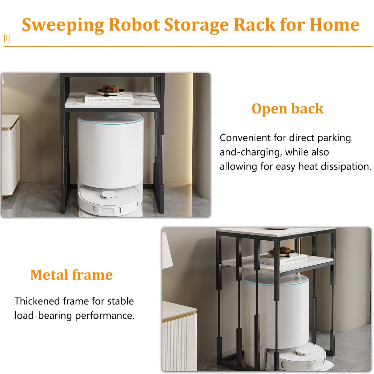Modern Robot Vacuum Storage Rack with Slate Tabletop, Sweeping Robot Storage Rack for Home, Entryway Hallway Double-Tier Robot Vacuum Cleaner Shelf for Living Room, Bedroom,... - Image 4