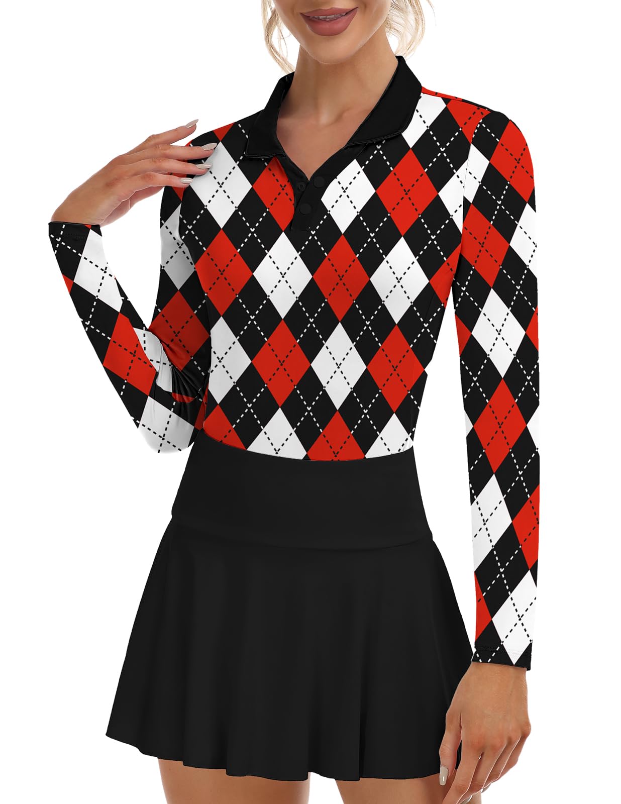 Soneven Womens Golf Shirts Moisture Wicking V Neck Long Sleeve Polo Shirts Collared Tops