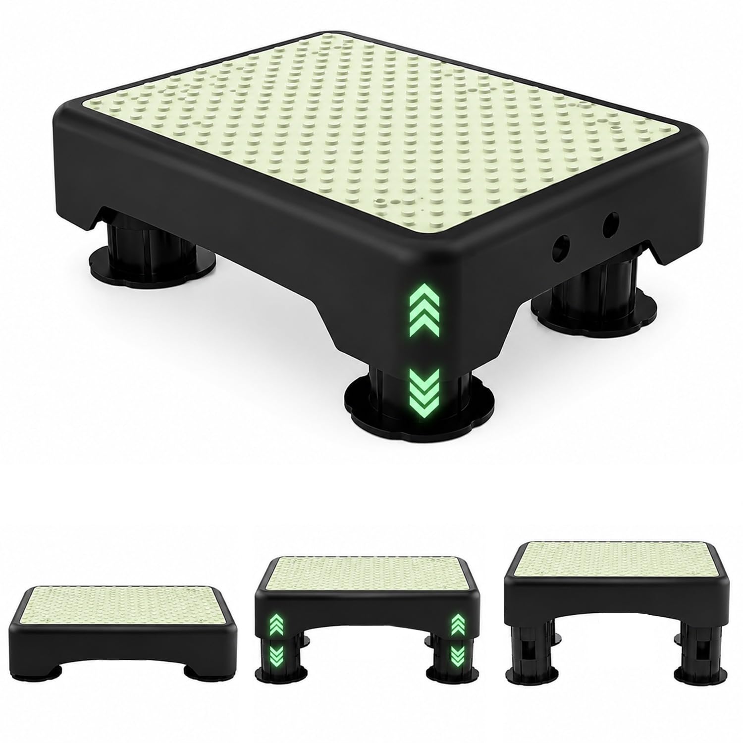 Thrink Glow in the Dark Adjustable Step Stool, Non Slip Plastic Bathroom Foot Step with 3 Height Settings for Children, Adults, Elderly, Bedroom & Home Use