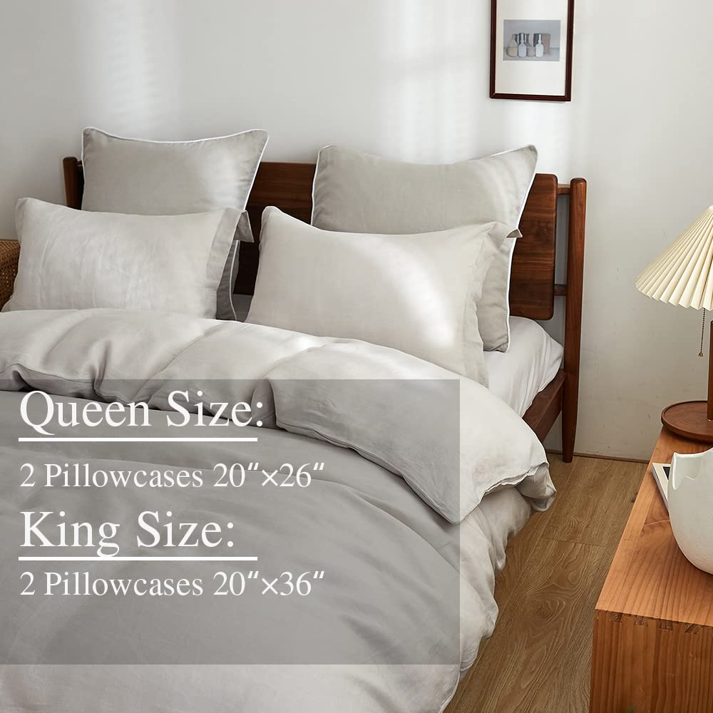 Simple&Opulence Juego de 2 fundas de almohada 100 % lino, tamaño Queen, fundas de almohada grises con cierre superpuesto, fundas de almohada transpirables de lujo adecuadas para todas las estaciones