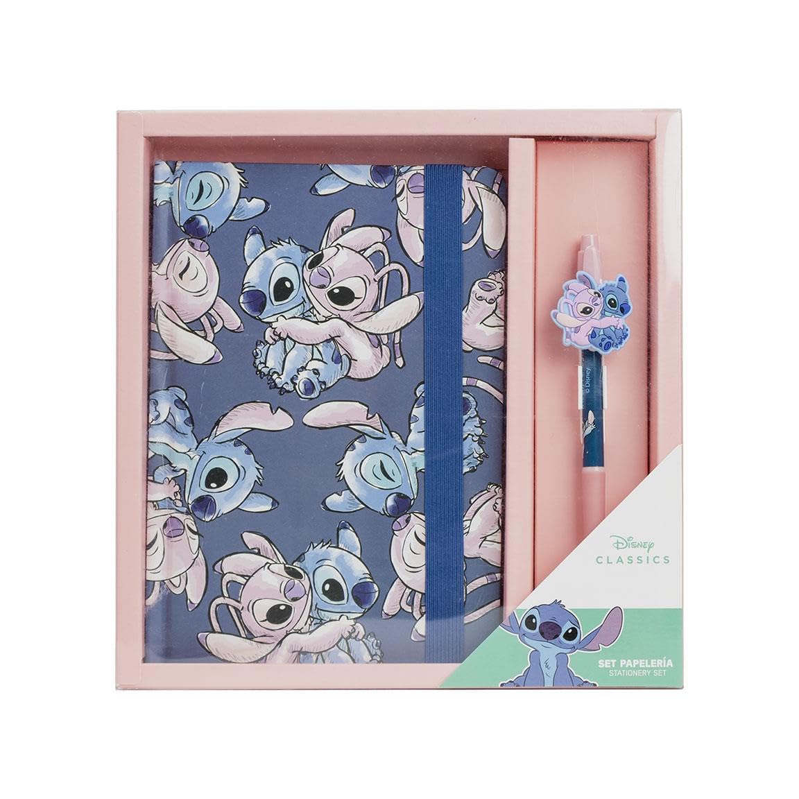 Set de Papeleria Inspirado en Stitch - Color Azul - 23 X 24 X 3 Cm - Incluye Cuaderno y Bolígrafo - Producto Original Diseñado en España