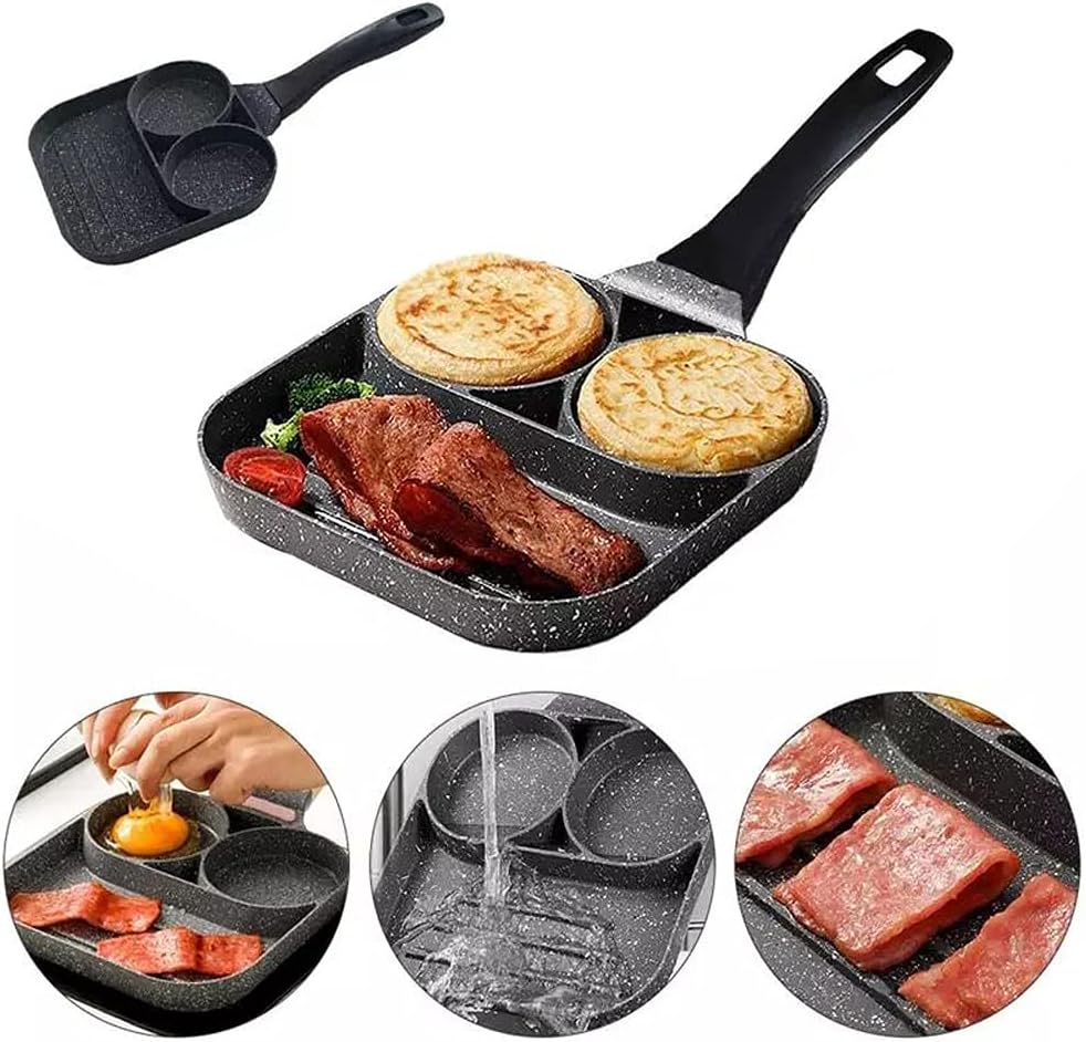 2 Holes Frying Pan, Non-Stick Cast Pan, Fried Egg Pancake Pan, Non Stick Fried Eggs Cooking Pan, Multi Egg Frying Pan, Suitable for Fried Eggs, Steak, Meat, Bacon and Fish