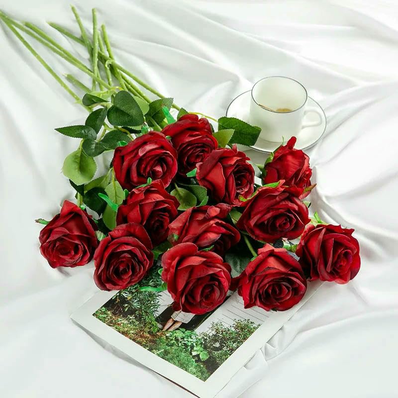 1/5/10/20 Stück künstliche Rosenblumen, Zweig, künstlich, rot, realistisch, künstliche Rose, Hochzeitsfeier, romantische Heimdekoration, Weiß, Dunkelrosa, 20 Stück