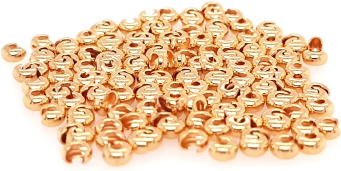144pcs Gold-Plated Yellow Brass Open Crimp Bead Covers, 3MM, By CRAFT WIRE