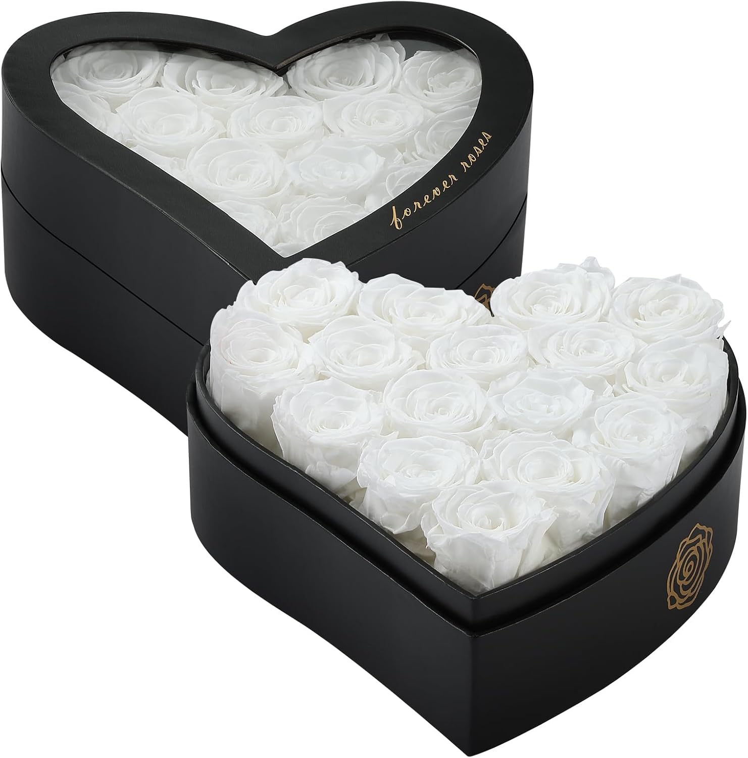 16 Forever White Roses in a Box, Grade A Quality - Preserved Roses, Preserved White flowers, 2-3 Year Lifespan, Forever Flowers for Birthday Gifts for Women, Wife, Girlfriend