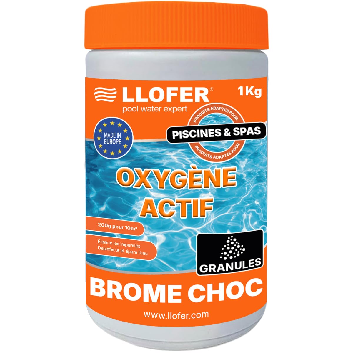 Oxygène Actif - sans Chlore - Brome Choc spas piscines - Re activateur de Brome en Granules - Dissolution Rapide - Pot 1kg