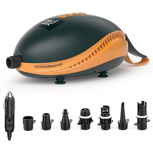 OutdoorMaster 20PSI High Pressure Paddle Board Pump Electric Dolphin -Quick Portable SUP Air Pump,Auto-Off &12V DC Car Connector Electric Pump for Inflatable Stand up Paddle Boards,Boats,Inflators