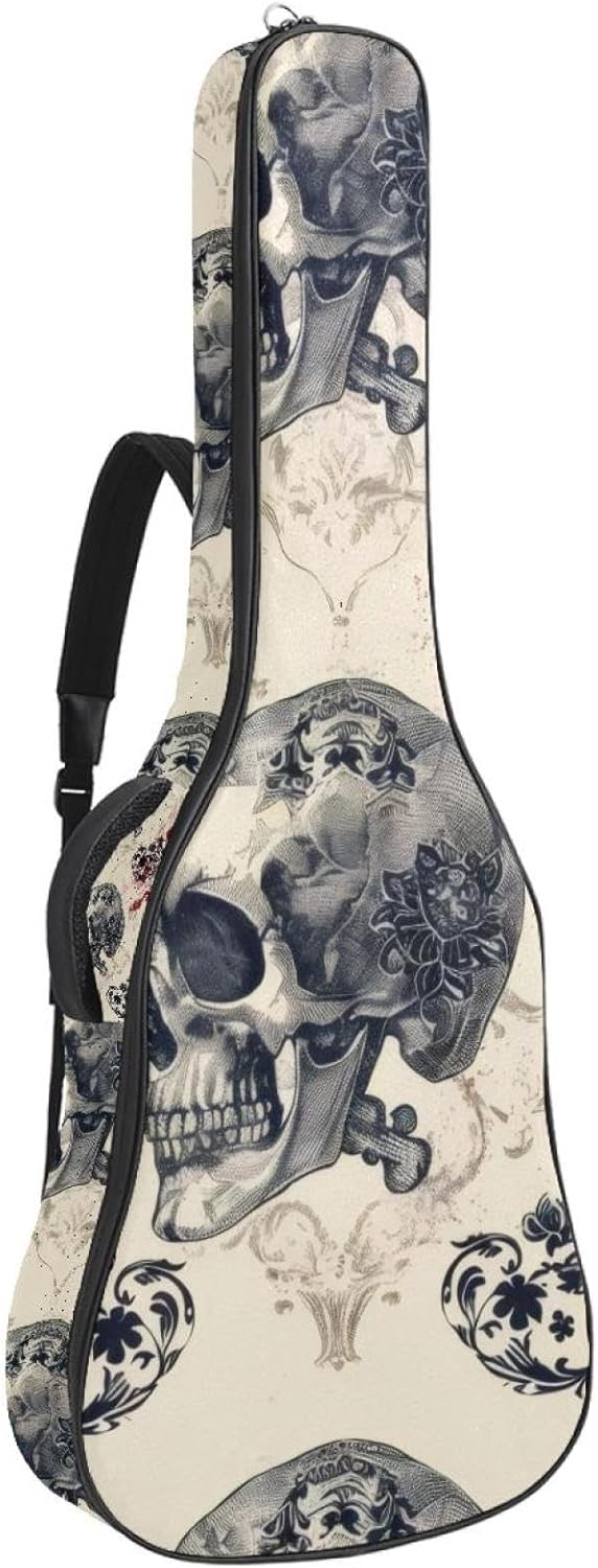 Acoustic Guitar Bag, 40 41 42 Inch Guitar Case Cover Soft Guitar Gig Bag for Acoustic Electric Bass Classical Guitar, Skull Playing Card Aesthetic Pattern